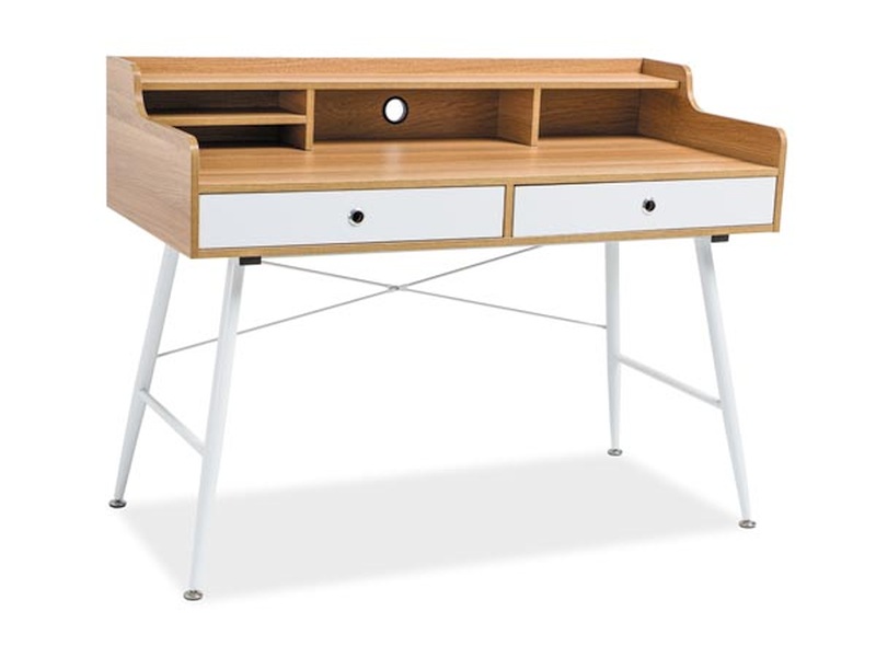 Levně Bílý psací stůl s deskou v dekoru dub B-160