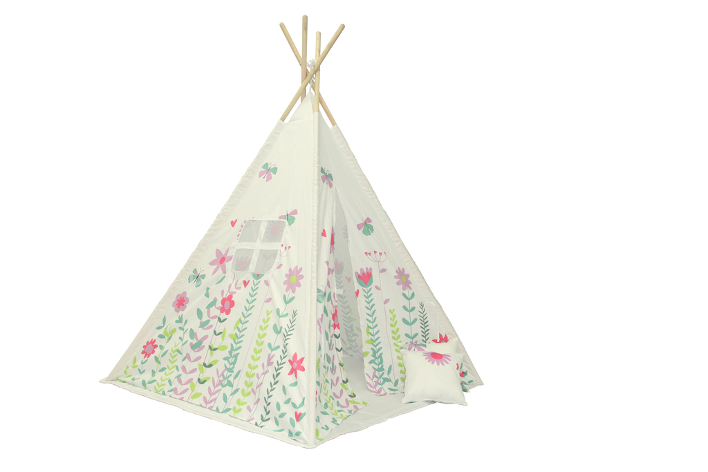Levně Bílé dětské teepee FLOWERS