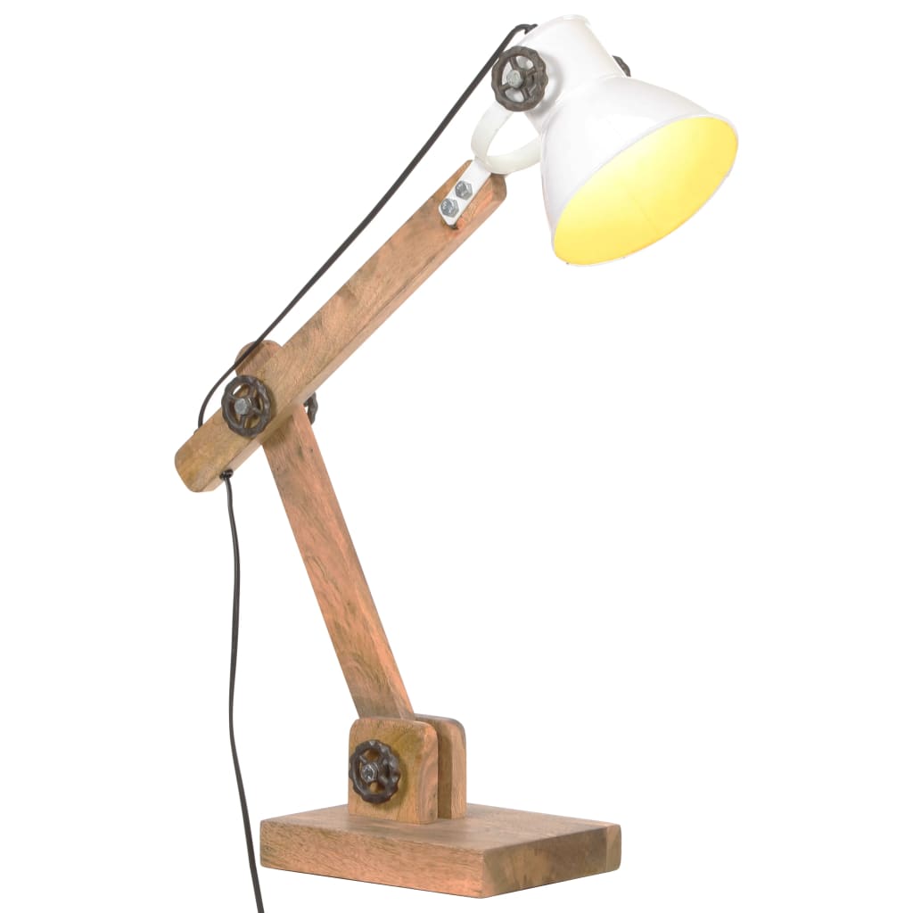 Levně Bílá dřevěná stolní lampa DION v industriálním stylu