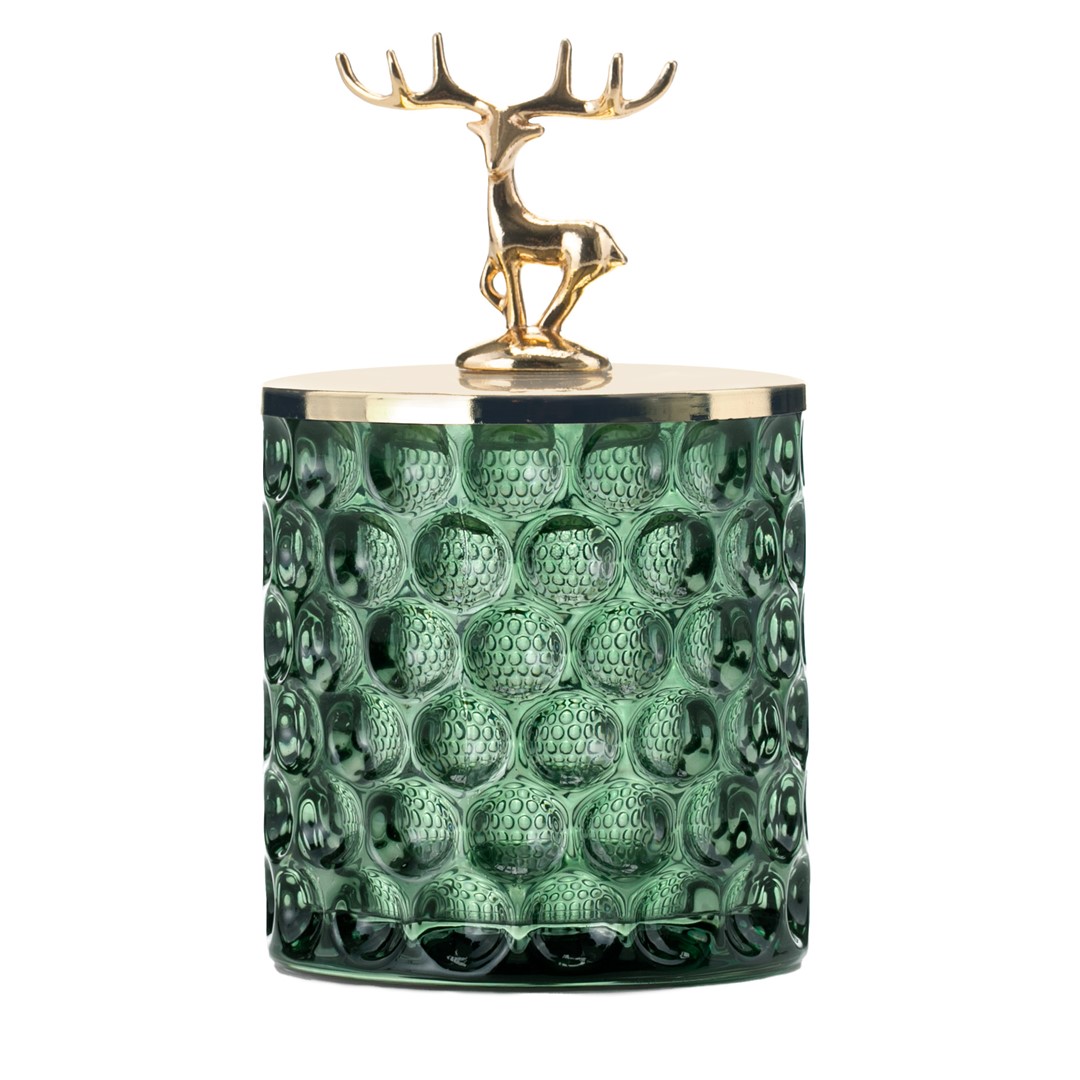 Levně Zelená skleněná šperkovnice DEER, vysoká