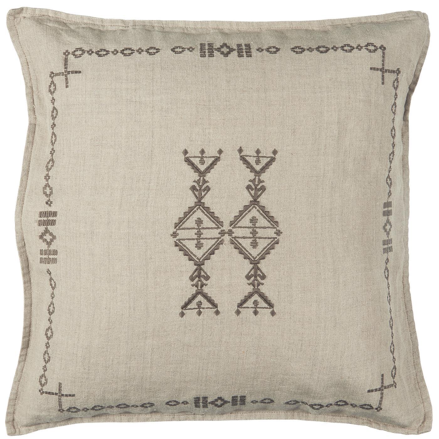 Levně IB Laursen Lněný povlak na polštář BROWN EMBROIDERY 50x50 cm