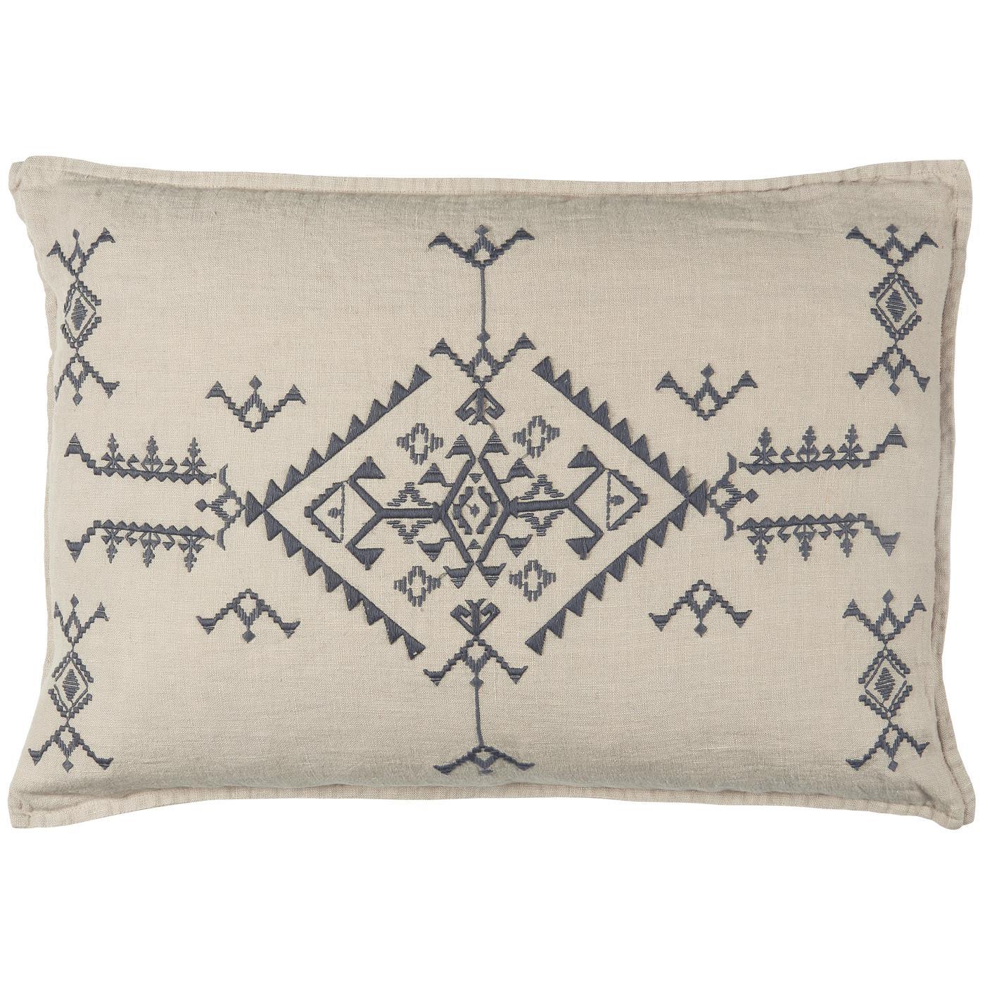 IB Laursen Lněný povlak na polštář DARK GREY EMBROIDERY 40x60 cm