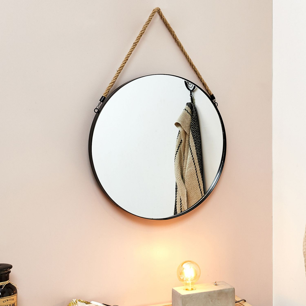 Levně Černé kulaté zrcadlo MIRROR
