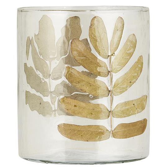 Levně IB Laursen Skleněný svícen s mosazným dekorem TEALIGHT LEAVES