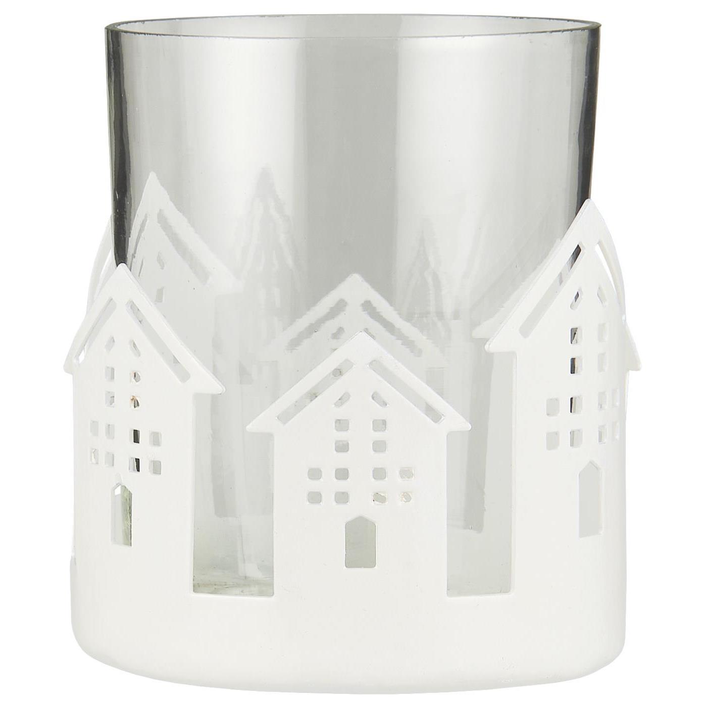 IB Laursen Bílý kulatý svícen s motivem domečků LUMINAIRE