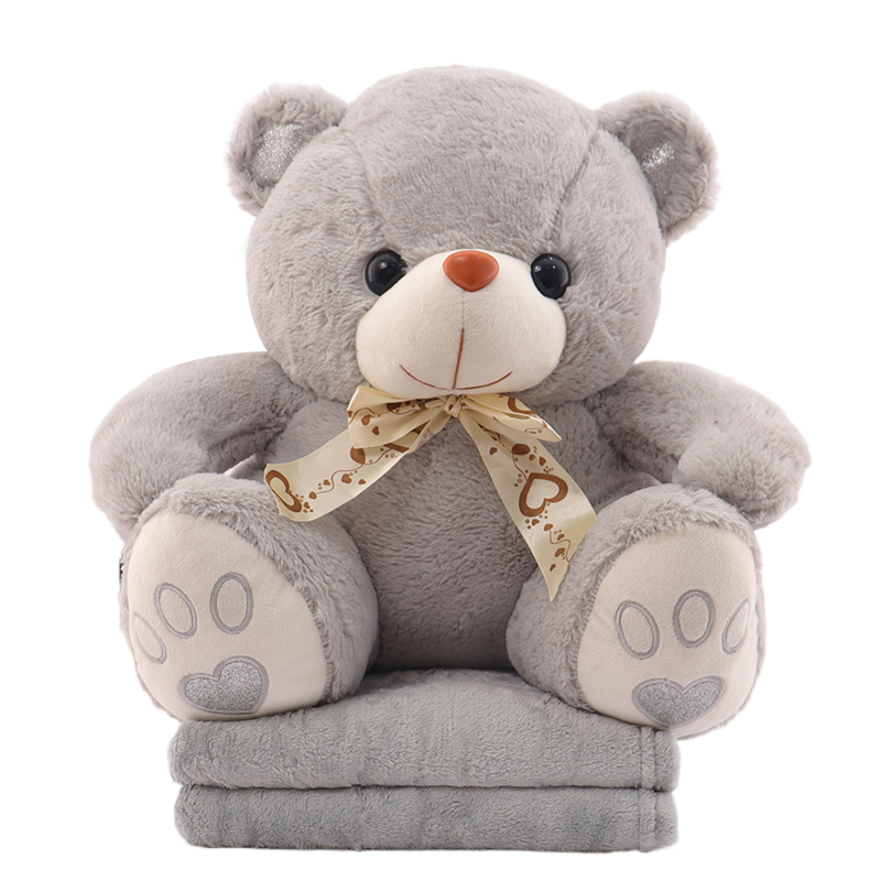 Plyšový MEDVÍDEK s dětskou dekou uvnitř šedý