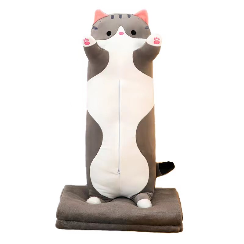 Plyšová KOČIČKA s dětskou dekou uvnitř šedá