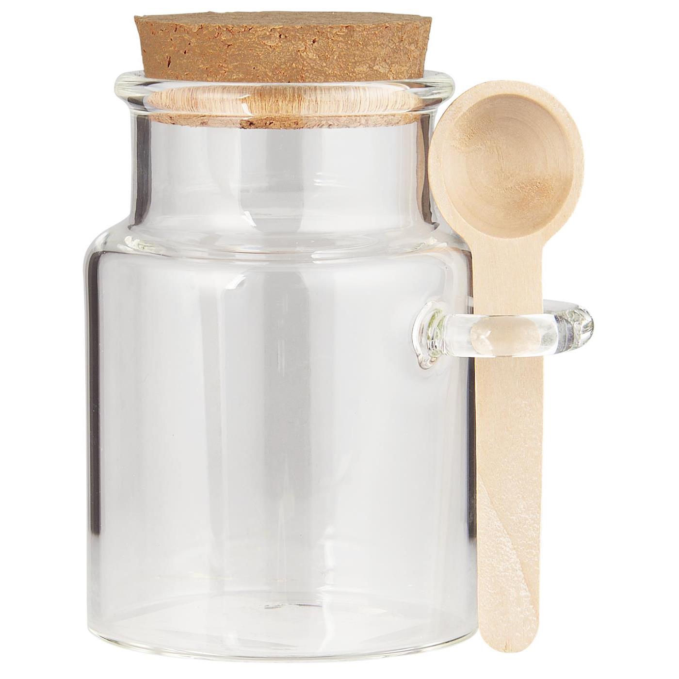 Levně IB Laursen Skleněná dóza na potraviny WOODEN SPOON s korkovým víkem a lžičkou 140 ml