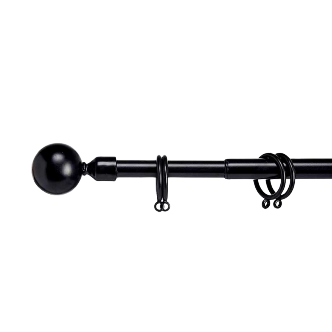 Levně Černá kovová garnýž VALANCE GLOBE 120-210 cm