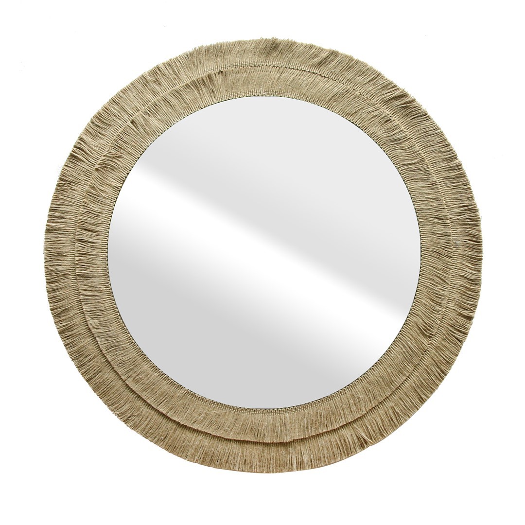 Levně Kulaté zrcadlo ROTI s rámem z juty