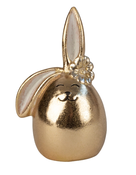 Velikonoční porcelánový králík s květinou DENNY, zlatý
