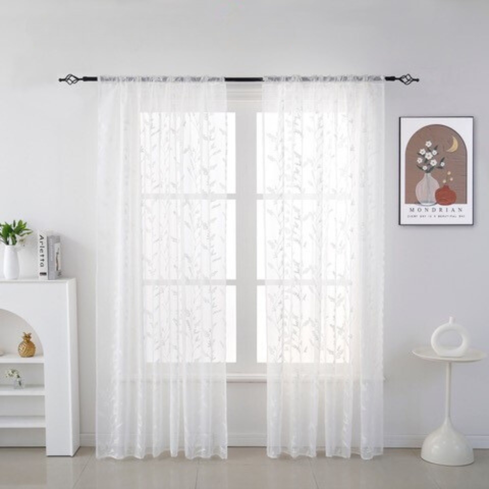 Levně Bílý závěs FLORIA s květinovým vzorem 140x250 cm Zavěšení: Řasící páska