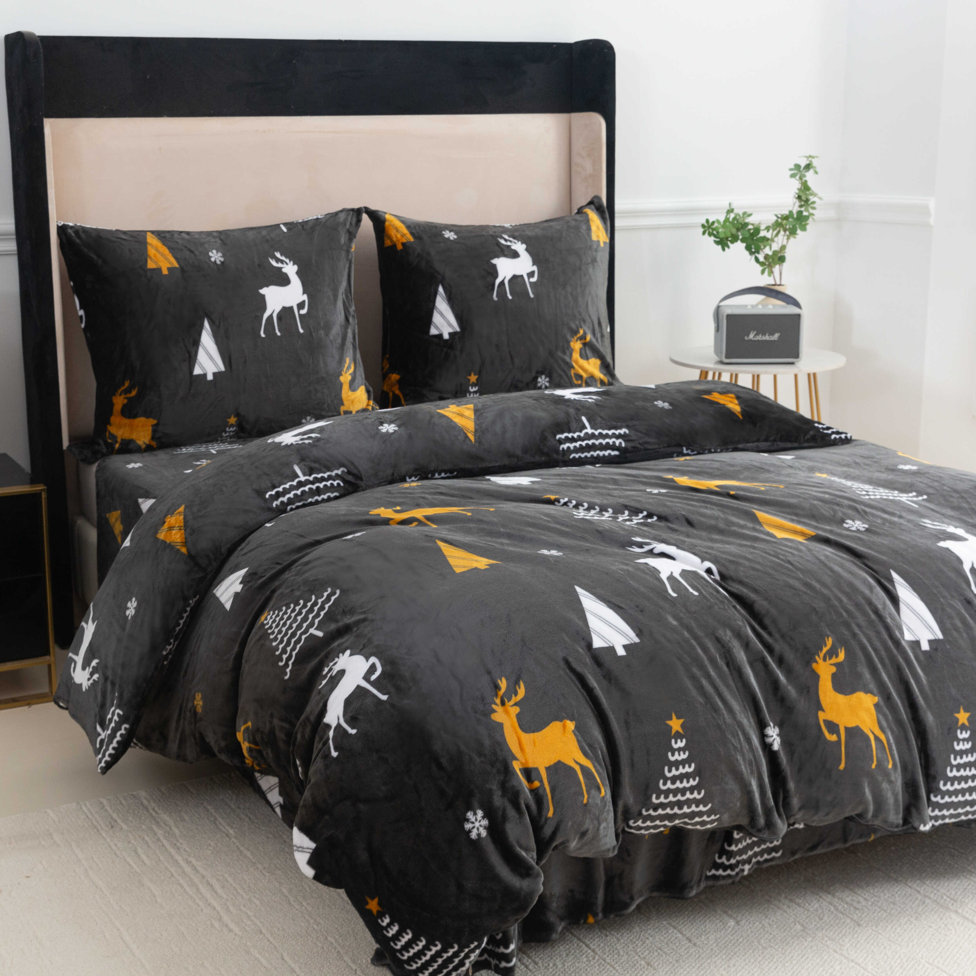 Povlečení mikroplyš WHITE TREES tmavě šedé Rozměr povlečení: 2 ks 70 x 90 cm | 200 x 220 cm-image