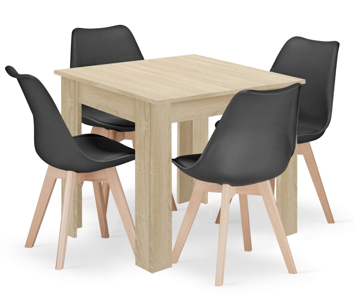 Levně Jídelní set 1 + 4, stůl MADO 80x80cm dub sonoma + židle BALI MARK černá