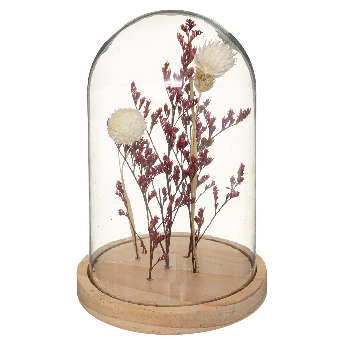 Sušené květy pod skleněnou kopulí FLOWER BELL, výška 17 cm Barva: Fialová