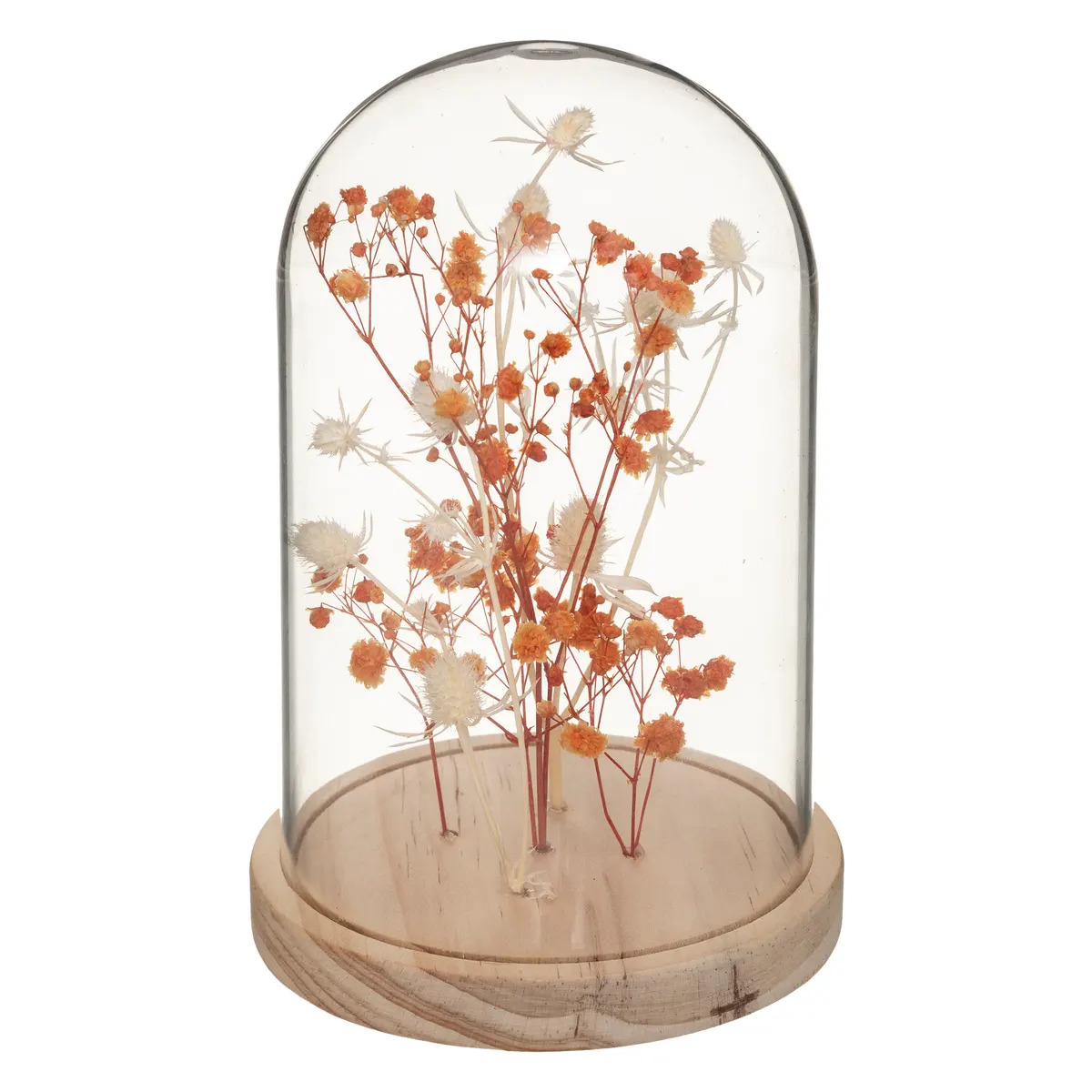 Sušené květy pod skleněnou kopulí FLOWER BELL, výška 17 cm Barva: Oranžová