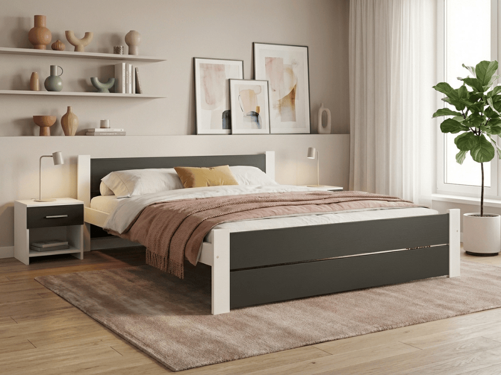 Postel IKAROS DOUBLE 140 x 200 cm, antracit/bílá Matrace: Bez matrace, Rošt: Bez roštu