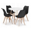 Jídelní set 1+4, čtvercový stůl KAMI 80x80 cm v bílé barvě s přírodními bukovými nohami a čtyři černé židle BALI MARK, moderní a elegantní design