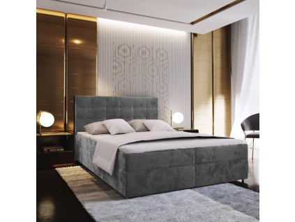 Stylová čalouněná postel boxspring GLORIEN VELVET 140x200 cm šedá
