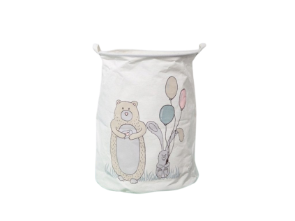 Koš na hračky BEAR 35x45 cm – bílý s roztomilým medvědem