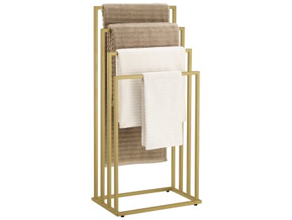 Stojan na ručníky LINESTRO 93x45 cm – moderní design, zlatý kov, 4 ramena, ideální do koupelny nebo ložnice.