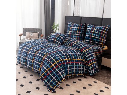 Povlečení mikroplyš GRID tmavě modré s moderním kostkovaným vzorem