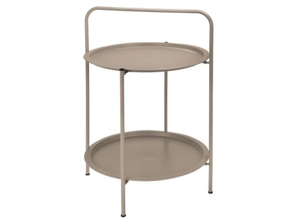 Kovový příruční stolek VARIO v béžové barvě s odnímatelnými policemi, průměr 50 cm, ideální do moderního interiéru.