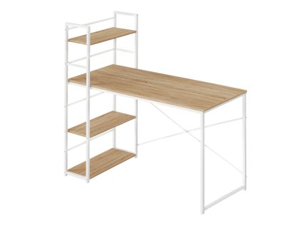 Psací stůl MAX 4.0 SONOMA s regálem a bílými nohami 120x44 cm