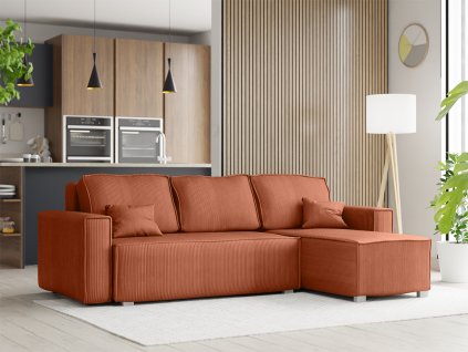 Terakotová rohová pohovka SMART COSARO oboustranná s polštářky zdarma