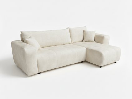 Krémová rozkládací rohová pohovka SORELA s úložným prostorem a polštářky