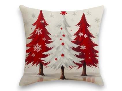 Vánoční povlak na polštář RED FOREST 45x45 cm s červenými stromy