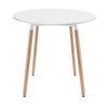 Kulatý jídelní stůl KAMI, bílý povrch, přírodní bukové nohy, průměr 80 cm, skandinávský design, stabilní a elegantní.