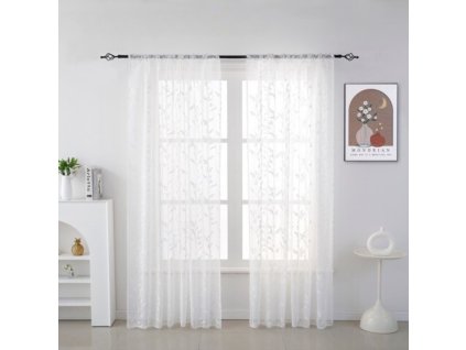 Bílý závěs FLORIA s květinovým vzorem 140x250 cm do elegantního interiéru