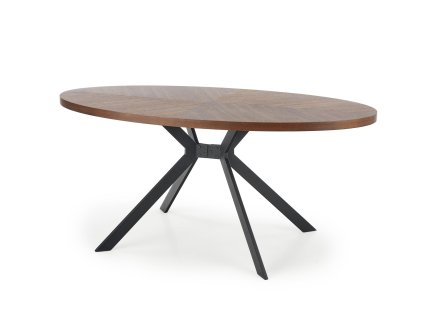 Jídelní stůl LOCARNO – elegantní oválný design s ořechovou dýhou a pevným kovovým rámem