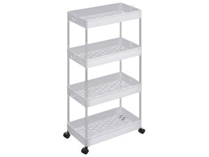 Úložný regál bílý, 4 košíky, vhodný do kuchyně, koupelny i prádelny