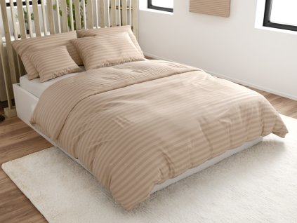 Elegantní hotelové povlečení JASMINE béžové – proužek 2 cm z mikrovlákna