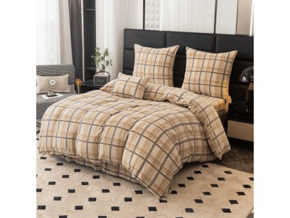 Povlečení mikroplyš PLAID krémové s elegantním kostkovaným vzorem