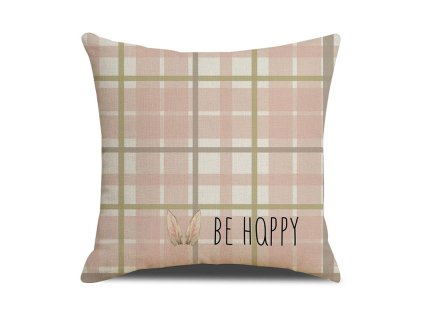 Povlak na polštář BE HAPPY 45x45 cm, růžový, kostkovaný vzor, zapínání na zip, stylový doplněk pro každý interiér.