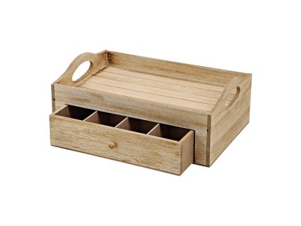 Dřevěný servírovací podnos TEABOX se zásuvkou – praktický doplněk pro milovníky čaje.