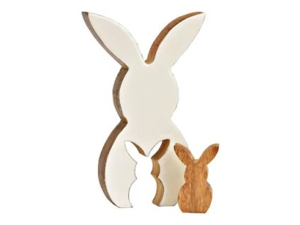 Velikonoční dřevěná dekorace HOPPYDUO, sada 2 zajíčků, 20 cm, bílý design.