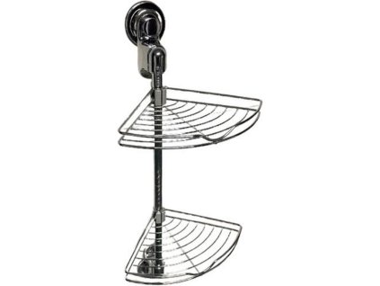 Rohová polička do koupelny CORNE 68 cm – praktické řešení s přísavkami, dvěma policemi a moderním designem.