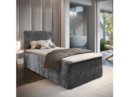 Stylová čalouněná postel boxspring GLORIEN VELVET 100x200 cm šedá
