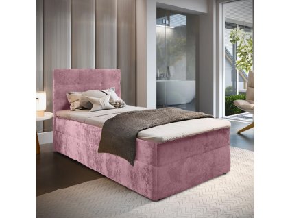 Luxusní čalouněná postel boxspring GLORIEN VELVET 90x200 cm růžová