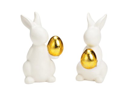 Keramický zajíček GOLDKEEPER 11 cm bílý s dekorativním zlatým vajíčkem