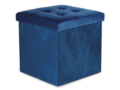 Modrý skládací taburet ZAREX VELVET L s úložným prostorem