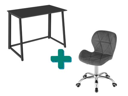 Set do pracovny ZARIMO a šedé křeslo AVOLA VELVET – styl a komfort v jednom balení.