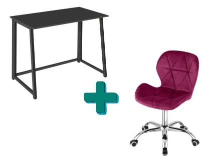 Set ZARIMO černý + AVOLA VELVET vínové – elegantní a funkční pracovní nábytek.