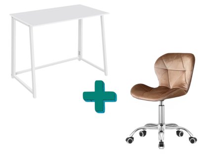 Dolgozószobai szett – összecsukható íróasztal ZARIMO 80×40 cm fehér + irodai szék AVOLA VELVET világosbarna