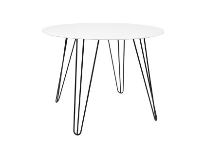 Moderní kulatý jídelní stůl HARRY 100x100 bílý s černými kovovými nohami ve tvaru vlasových spon