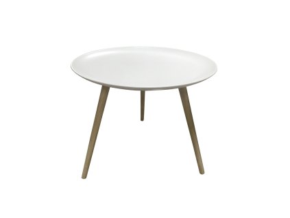 Bílý odkládací stolek ISLAND Ø 54 cm s dřevěnými nohami